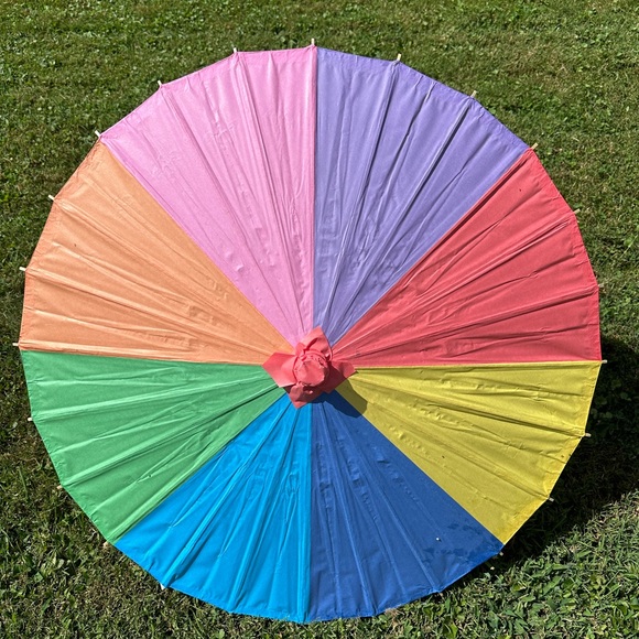 Rainbow Paper Parasol Sun Umbrella for Wedding or Summer Decor - Picture 2 of 7